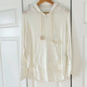 POL Cream Lace Pocket Lightweight Hooded Pullover Top Boho Style EUC Size S